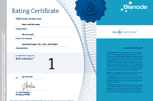 Das Bisnode D&B Rating Certificate Package beinhaltet: