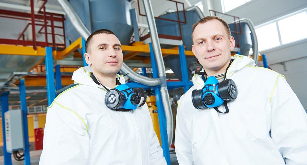 chemical industry workers at factory